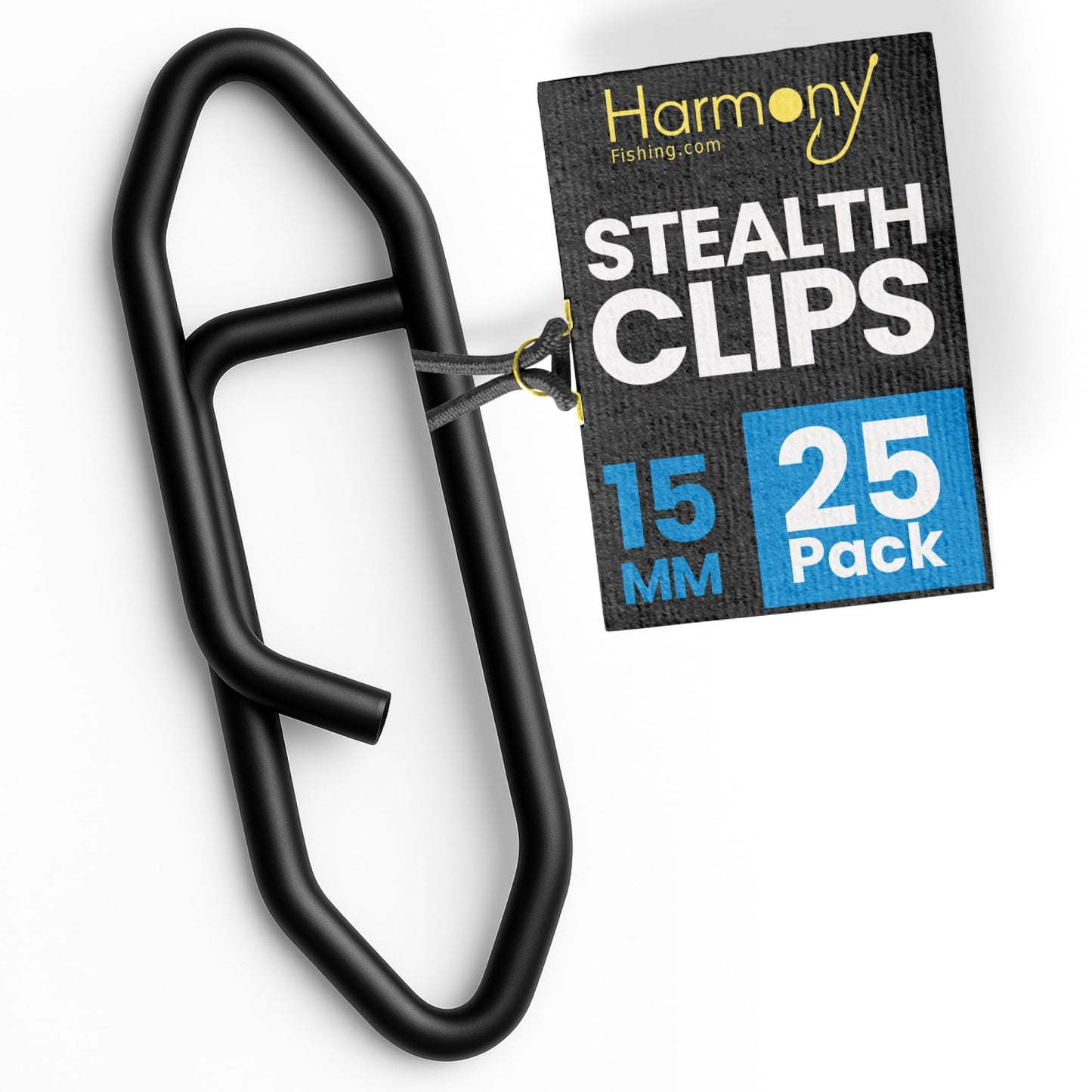 Harmony Fishing Stealth Clips (25 Pack) [Black Stainless] (15mm (40# Test))