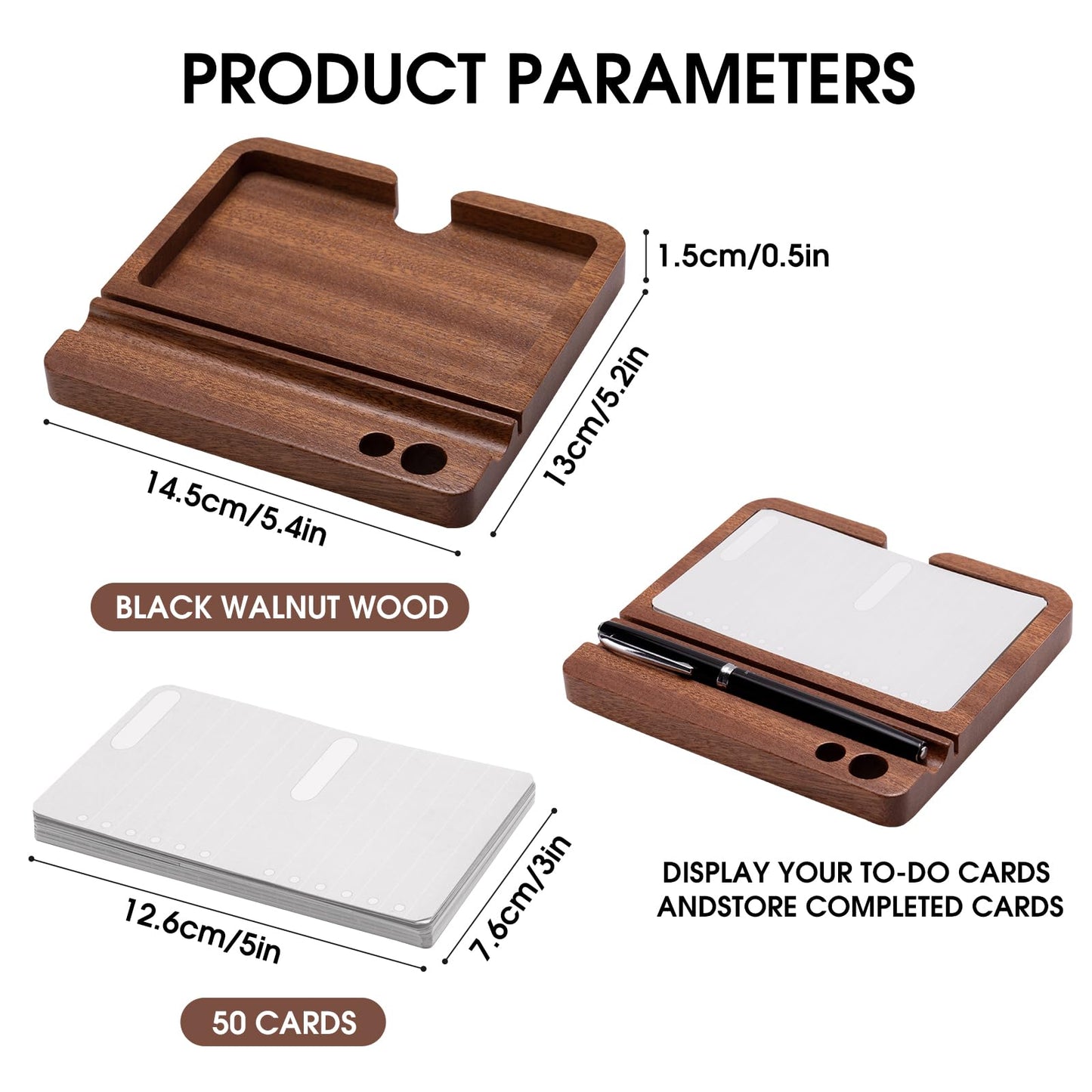 Daily To Do List Planner, Daily ToDo Checklist Cards and black Walnut Stand,50 Checklist Cards-Perfect NotePads for Work Desk or School，Productivity System Planners Notebook for Office Accessories