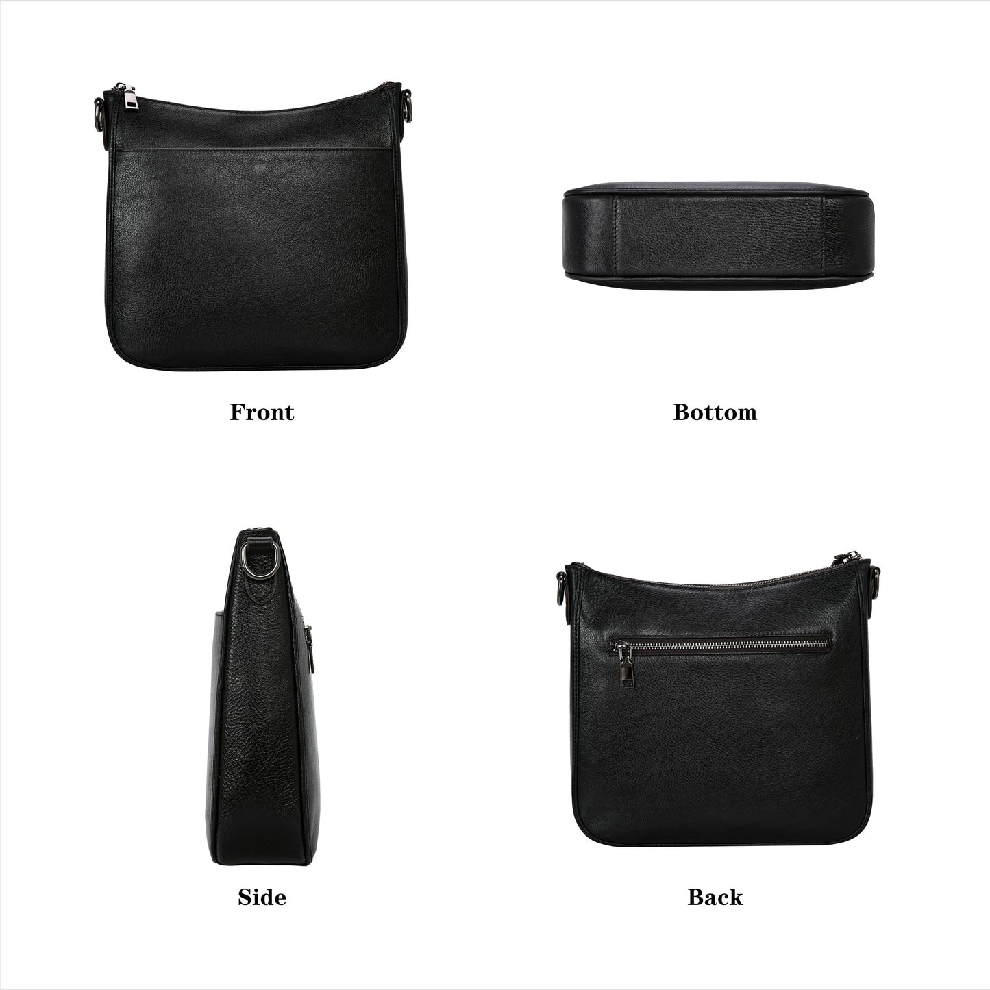 HESHE Genuine Leather Crossbody Purses for Women Shoulder Bags Hobo Purse Casual Ladies Handbags Designer Satchel Bags Cross Body Bag(Black)