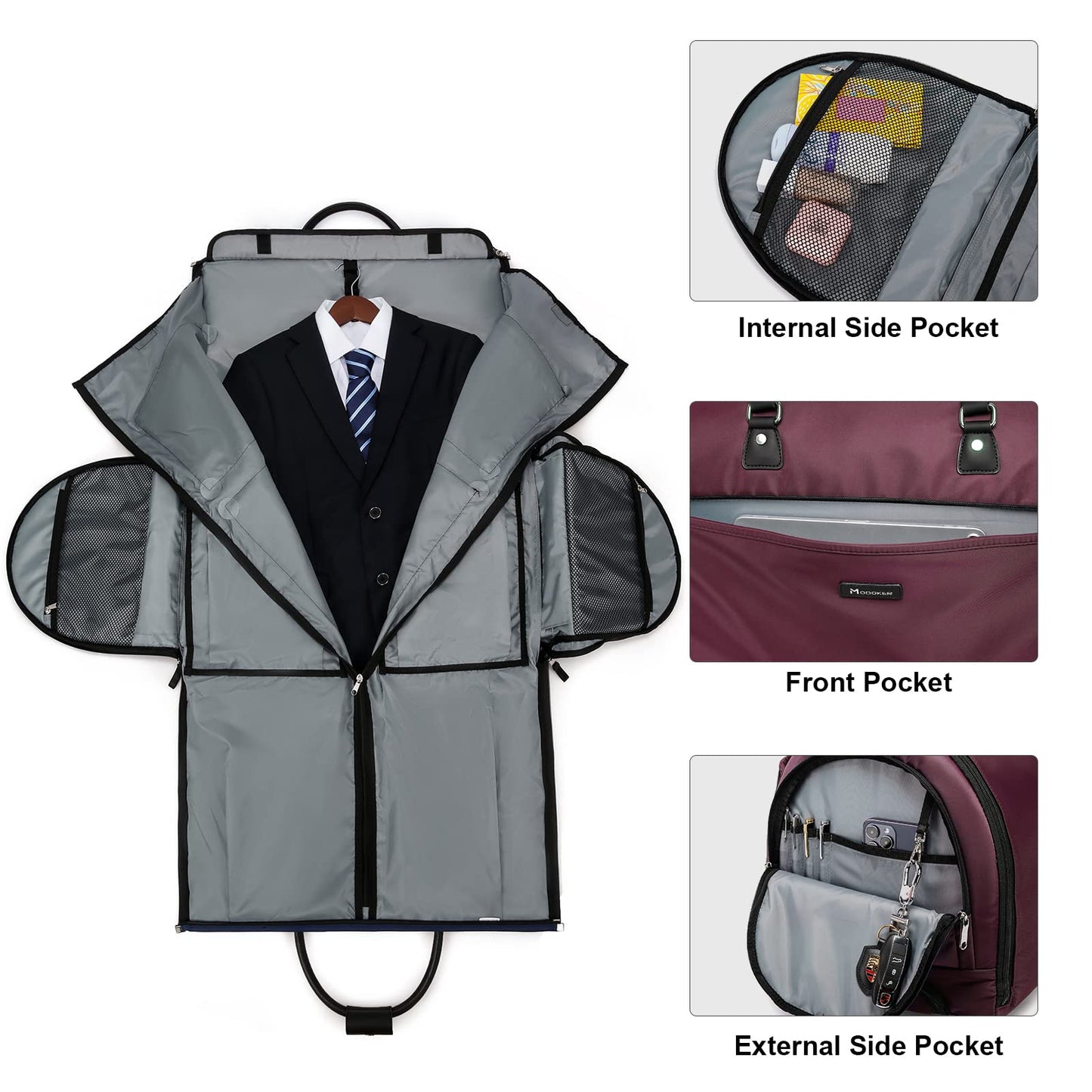 Modoker Rolling Garment Bags, Large Garment Duffle Bag with Wheels, 3 in 1 Garment Suit Luggage Bag for Women Men Business Travel Weekender, Red