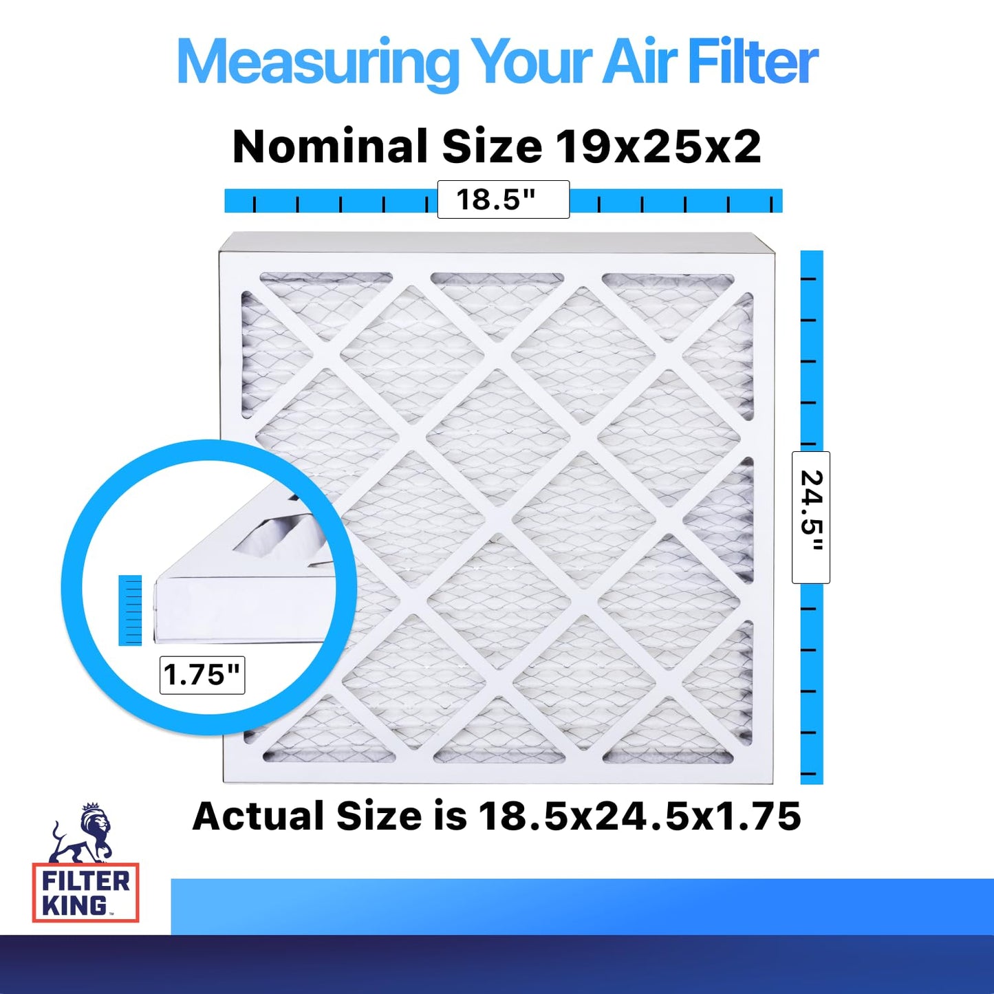 Filter King 19x25x2 Air Filter (MERV 8) (6-Pack) Dust & Allergy Control AC Furnace Filters, MADE IN USA, HVAC, Pleated, Electrostatic (Actual Size: 18.5x24.5x1.75)