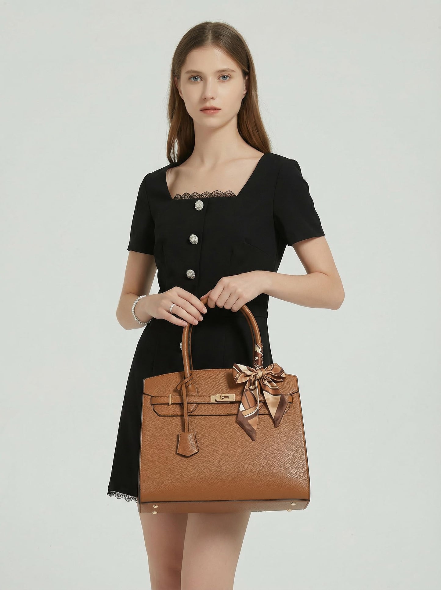 Designer Classic Top Handbags For women, Shoulder Purses For Ladies, Adjustable Strap Work Satchel with Wallet, BROWN