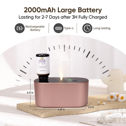 Waterless Diffuser for Essential Oil, Battery Operated Scent Air Aromatherapy Diffuser, Mini Aroma Diffusers with 3 Intermittent Mist Modes, Cycle Start, for 400 sq.ft Room Home Office Bedroom