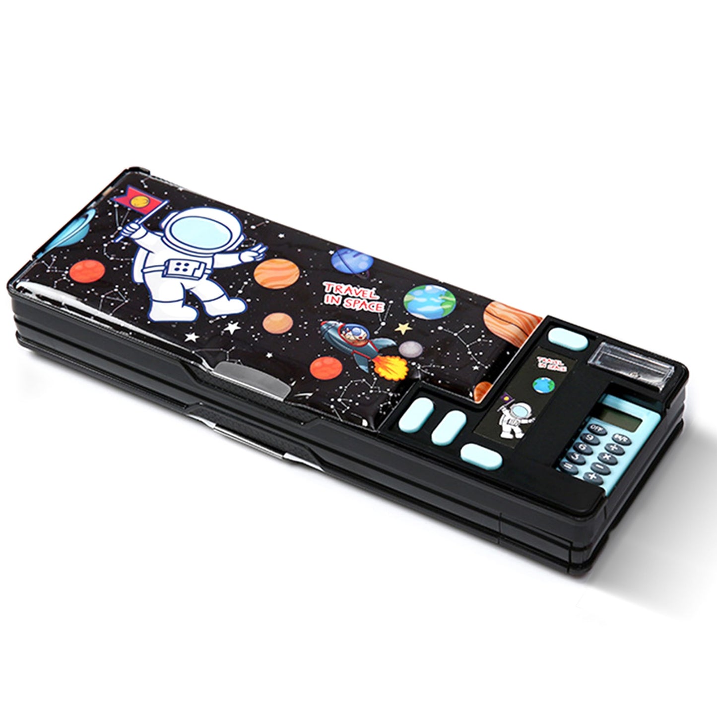 Pop Up Multifunction Pencil Case, Cute Cartoon Pen Box Organizer Stationery with Calculators, Sharpener, Schedule, School Supplies, Best Birthday Gifts for Kids Teens (Black)