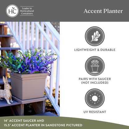 The HC Companies 15.5 Inch Accent Square Plant Pots with Drainage, Lightweight UV-Resistant Plastic Planters for Indoor & Outdoor Plants, 2-Pack Flower Pots for Garden, Office & Home Decor, Chocolate
