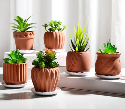 B SEPOR Ceramic Planters Handmade Mini Clay Flower Pot for Small Indoor Plant Succulent Cactus with Melamine Saucer Tray (Terracotta)