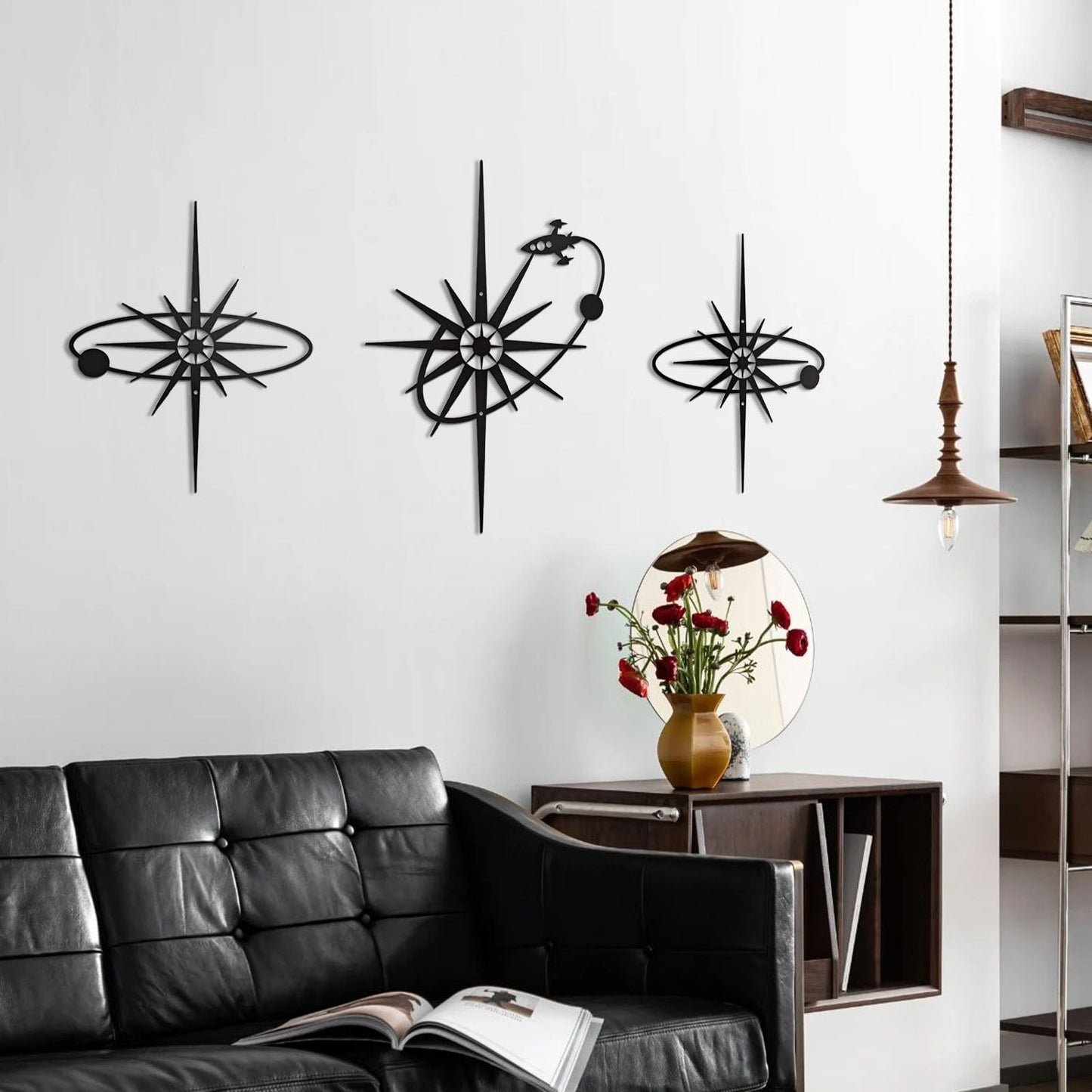 OYEFLY 3 Pieces Metal Wall Art Sun Moon Stars Sculpture (style 1)