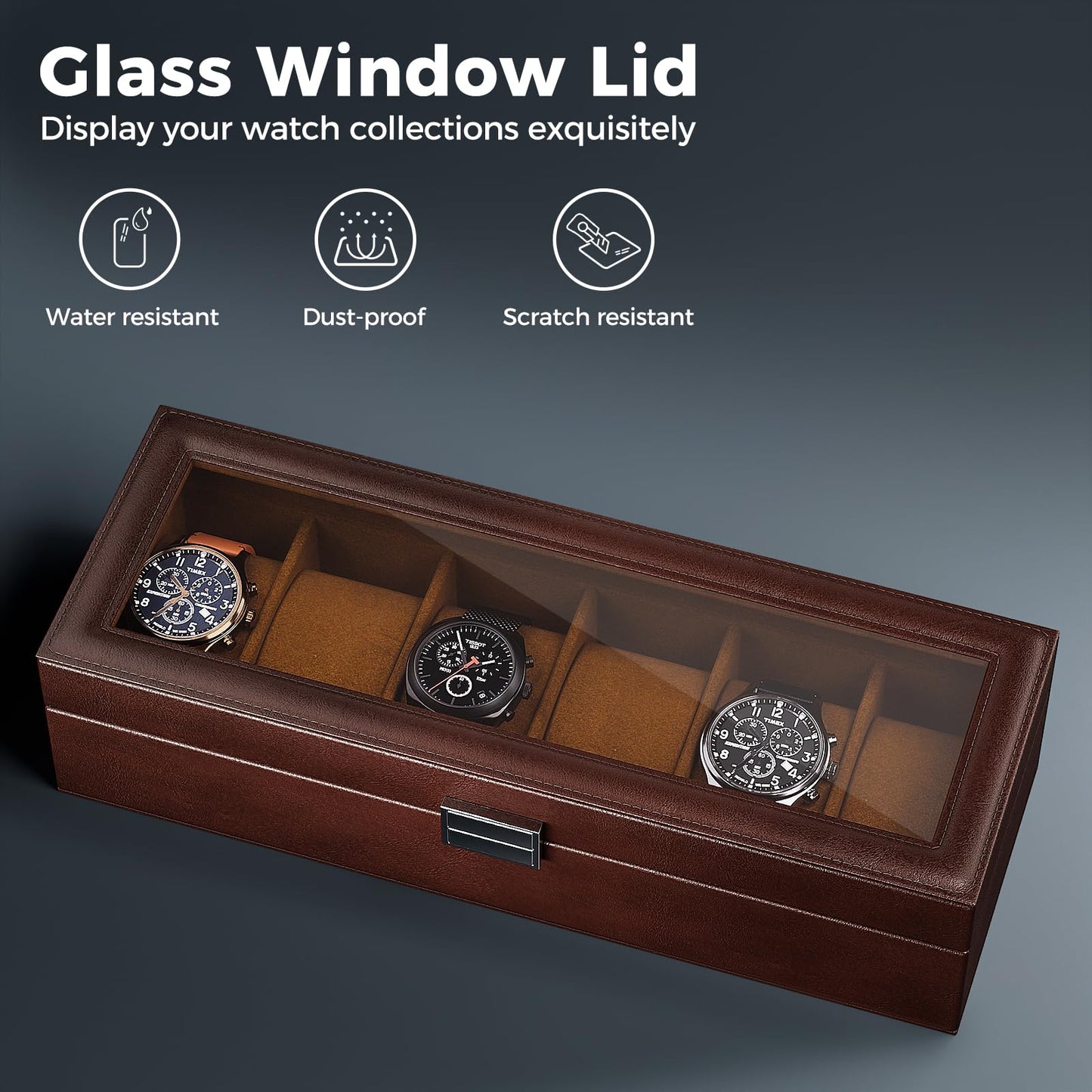 ProCase Watch Box, Fathers Day Gift for Dad, 6 Slot Mens Watch Case, Watch Storage Holder Organizer, Watch Display Case with Glass Lid, Anniversary Birthday Gifts -6 Slot, Espresso