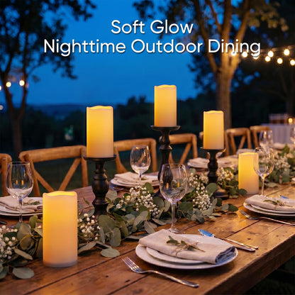 Raycare Outdoor Waterproof Flameless Candles-Auto Light Sensor Dusk to Dawn, Flickering LED Candle, Battery Operated Electric Fake Pillar Candle for Garden, Porch, Patio, Lantern Decor, (D3"xH4"5"6")