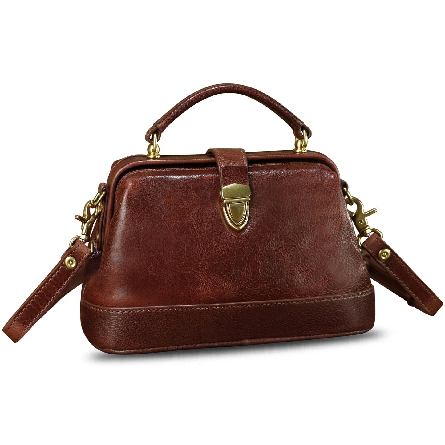 Genuine Leather Small Purses and Handbags for Women Designer Vintage Doctor Style Crossbody Bag Shoulder Satchel Phone Bag (Coffee)