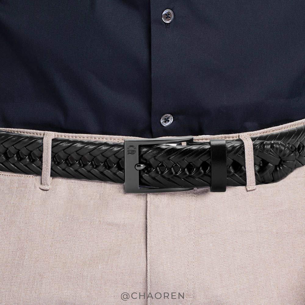CHAOREN Leather Braided Belts for Men - 1 1/8" Mens Casual Woven Leather Belt for Dress Pant