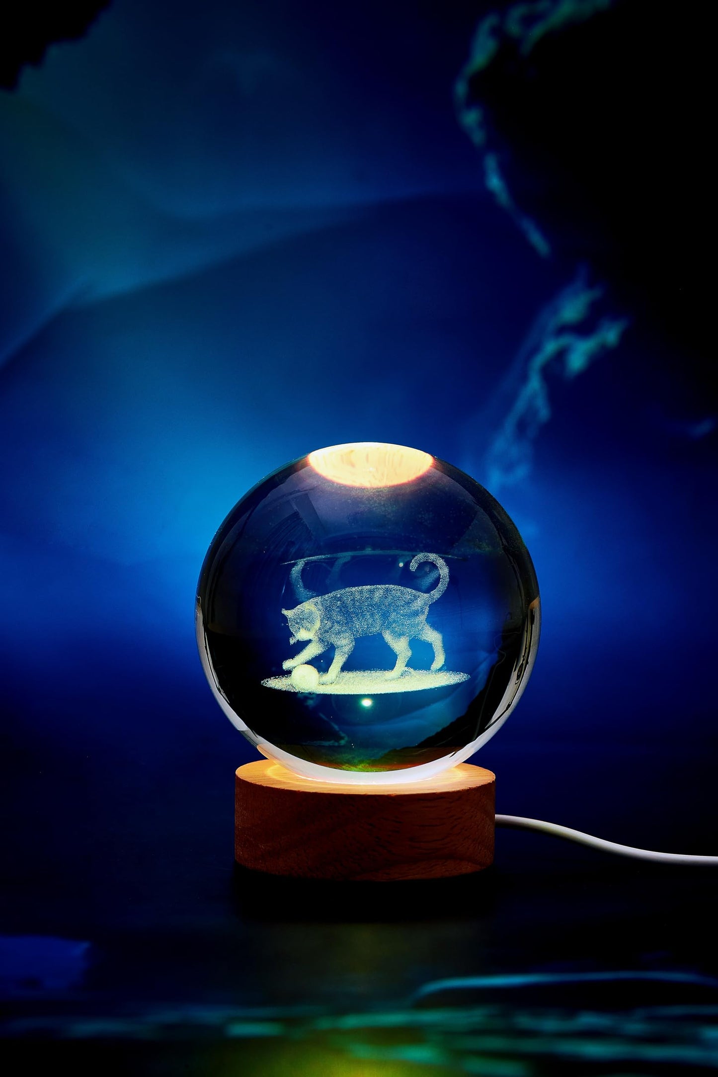 Conalisk 3D Cat Crystal Ball Lamp,Lifelike 3D LED Cat Night Light,16 Colors Changing Light,Dimmable Remote Control,Cat Lamp Gfit (Cat)