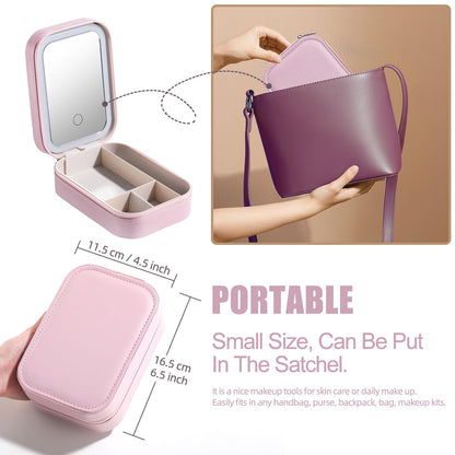 BS-MALL Travel Cosmetic Mirror Case LED Makeup Mirror Storage Case for Eyelash station Brushes Cosmetic Tools Pink On-the-go Makeup Needs (White)