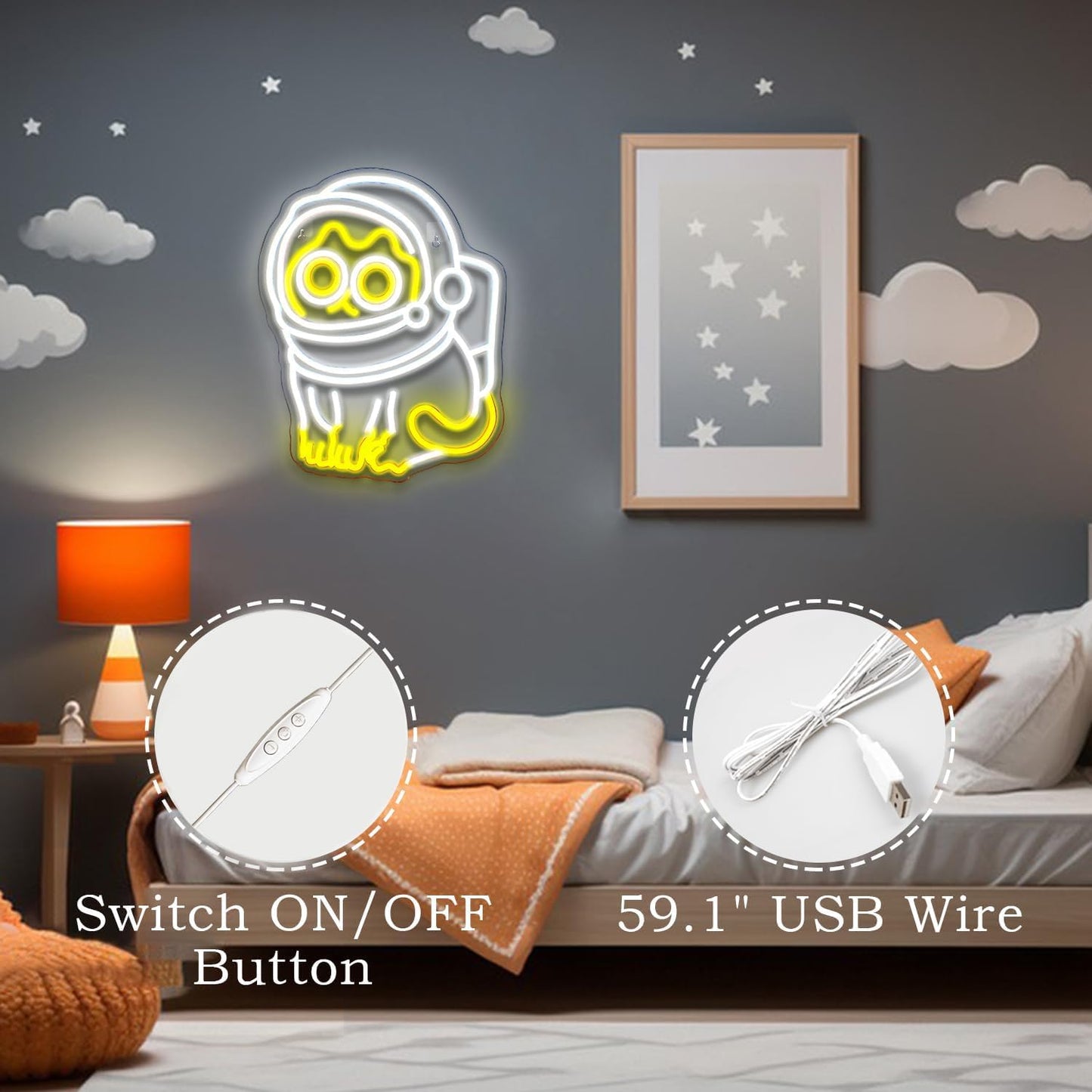 FAXFSIGN Astronaut Cat Neon Sign Led Neon Lights for Wall Decor Bar Light Up Signs for Bedroom Home Beer Bar Club Man Cave Wedding Birthday Party Decorations Gifts