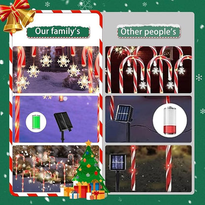 Solar Christmas Lights Outdoor Decorations, 10 Pack Solar Christmas Candy Cane Lights with Snowflake, Outdoor Waterproof Christmas Pathway Lights for Patio, Garden, Yard, Street, Park, Holiday