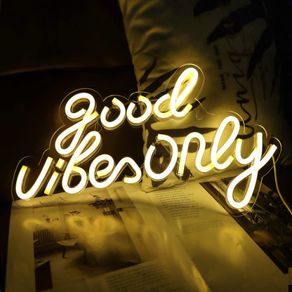 JFLLamp Good Vibes Only Neon Signs for Wall Decor Neon Lights Led Signs Suitable for Living Beer Bar Game Room Hotel Birthday Party Restaurant Christmas Unique Gift for Lover, 16.5 * 10 Inch(Blue)