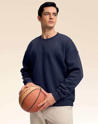 Soothfeel Mens Fleece Lined Crewneck Sweatshirt Cotton Pullover Sweater Athletic Workout Casual Oversized Warm Shirts for Men Navy M