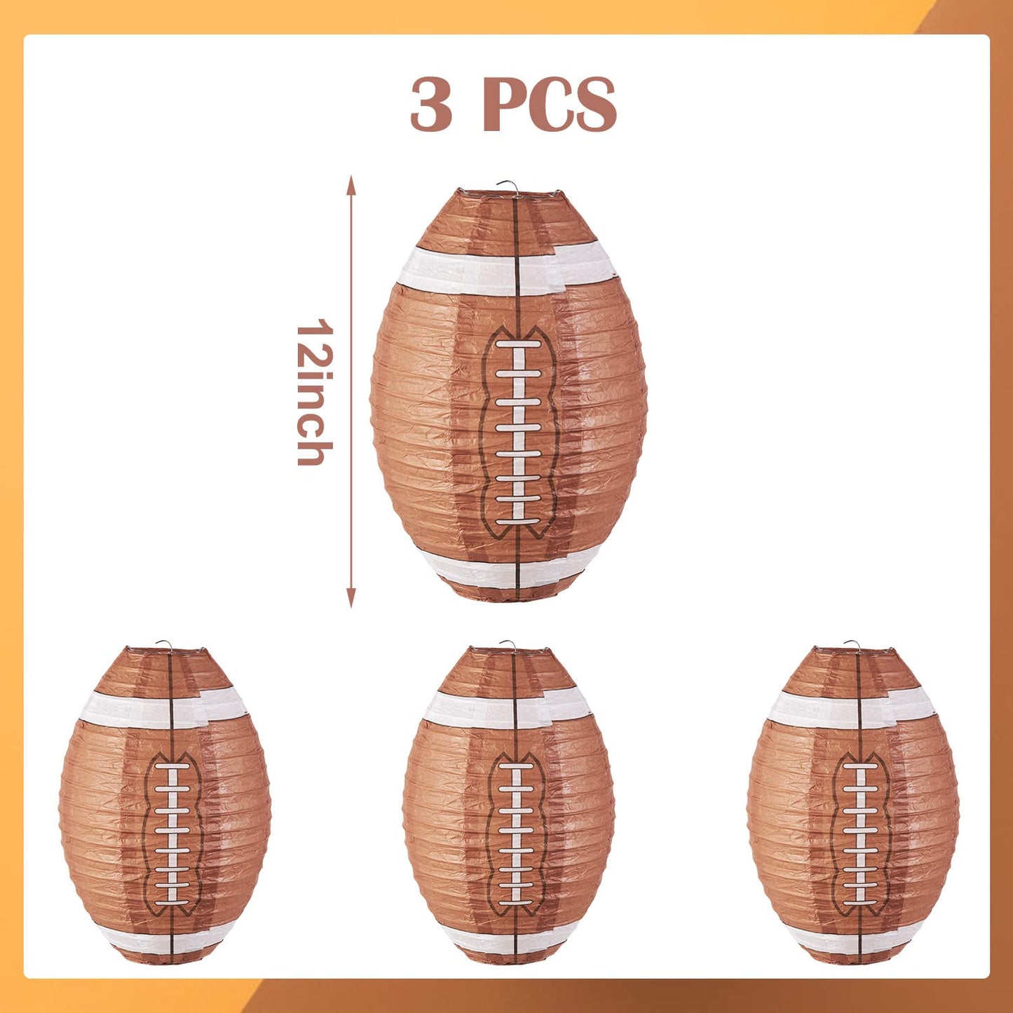 Football Paper Lanterns, Football Birthday Party Decorations,Football Party favors for Outdoor Backyard Sports Game Prizes Football Game Day Easy Joy 3 PCS 12''