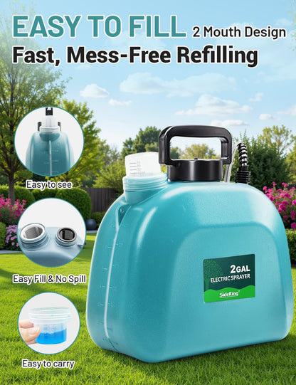 SideKing 2 Gallon Battery Powered Garden Sprayer, Powful Electric Backpack Sprayer, Water Pump Sprayers for Weed, Lawn, Yard, Pesticide, Plant, Fertilizer, Plant, Herbicide, Watering, Cleaning