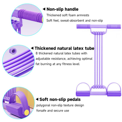 3 in 1 Adjustable Pedal Resistance Band, 8-Tube Multifunction Tension Rope, Natural Latex sit-up Trainer Resistance Band Suitable for Fat Loss and Full-Body Shaping Workout (8-Tube Purple)