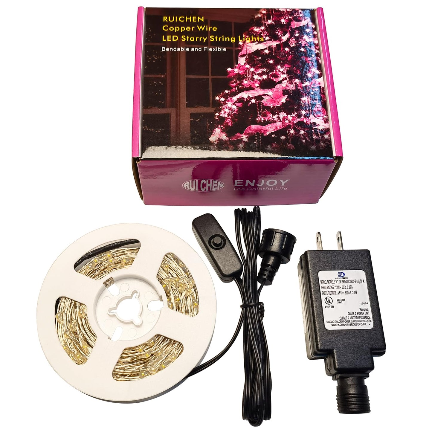 RUICHEN Plug in Fairy Lights with Switch, Waterproof 66 Ft 200 LED Silver Wire Starry String Firefly Lights for Bedroom, Patio, Garden, Balcony, Dorm, Warm White
