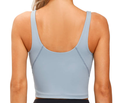 Women’s Longline Sports Bra Wirefree Padded Medium Support Yoga Bras Gym Running Workout Tank Tops (Denim Blue, Small)