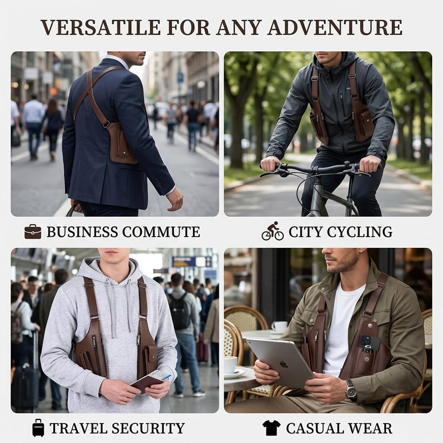 TXVGQMA 1 PC Men Anti Theft Hidden Underarm Shoulder Bag, PU Leather Double Armpit Phone Wallet, Adjustable Security Crossbody Harness Pouch for Travel EDC