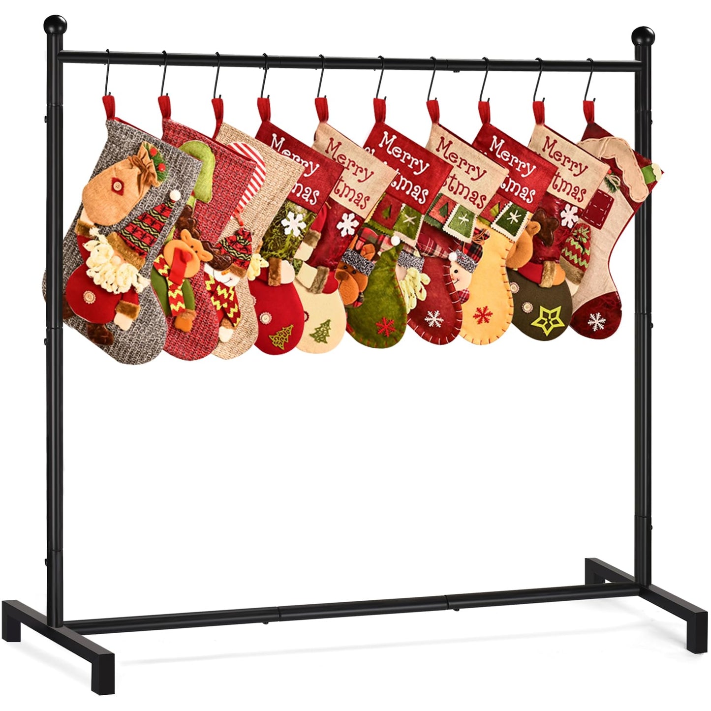 popamaz Christmas Stocking Holder Stand with 10 Hooks, Floor Metal Stocking Hangers, Christmas Holiday Décor Hanger Display for Home, Floor, Living Room