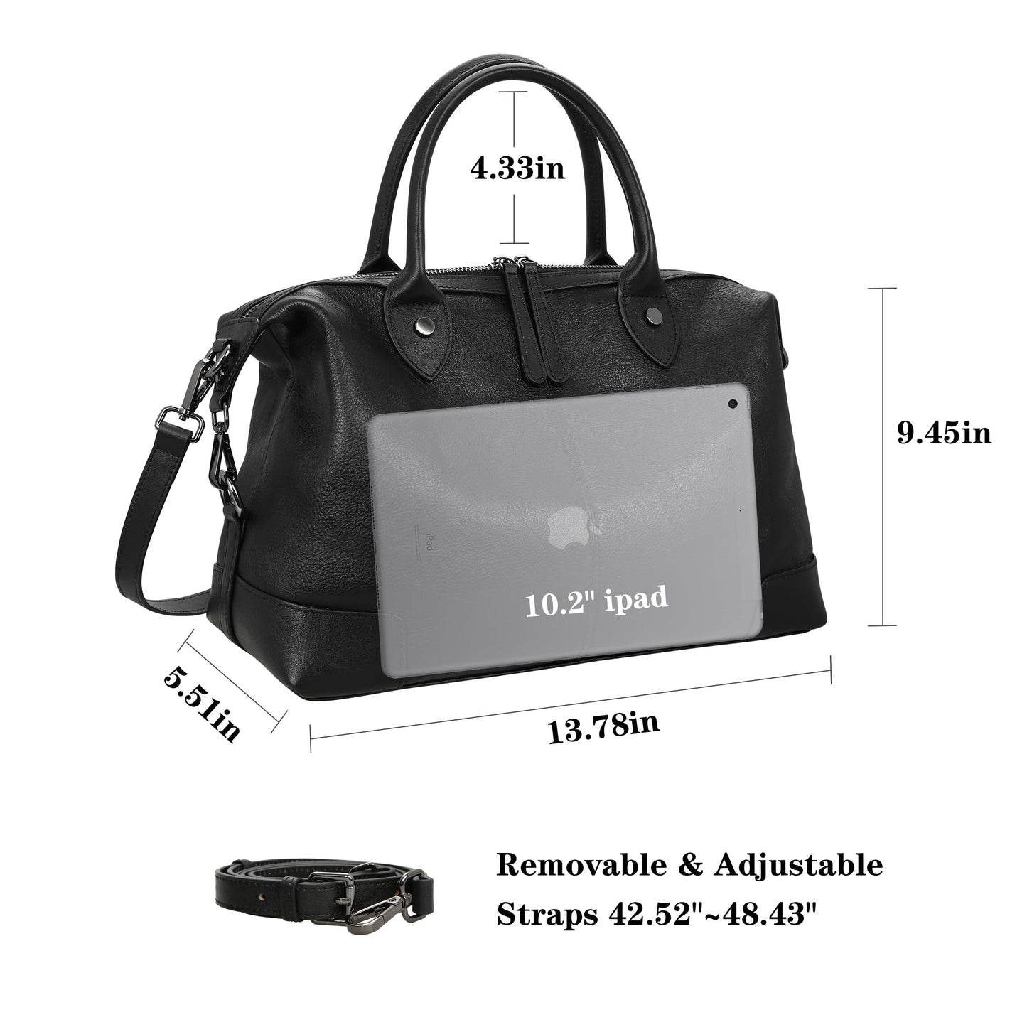 HESHE Genuine Leather Satchel Tote Bags for Women Large Capacity Top Handle Handbag Designer Shoulder Bags Vintage Cross Body Doctor Bag (Black)