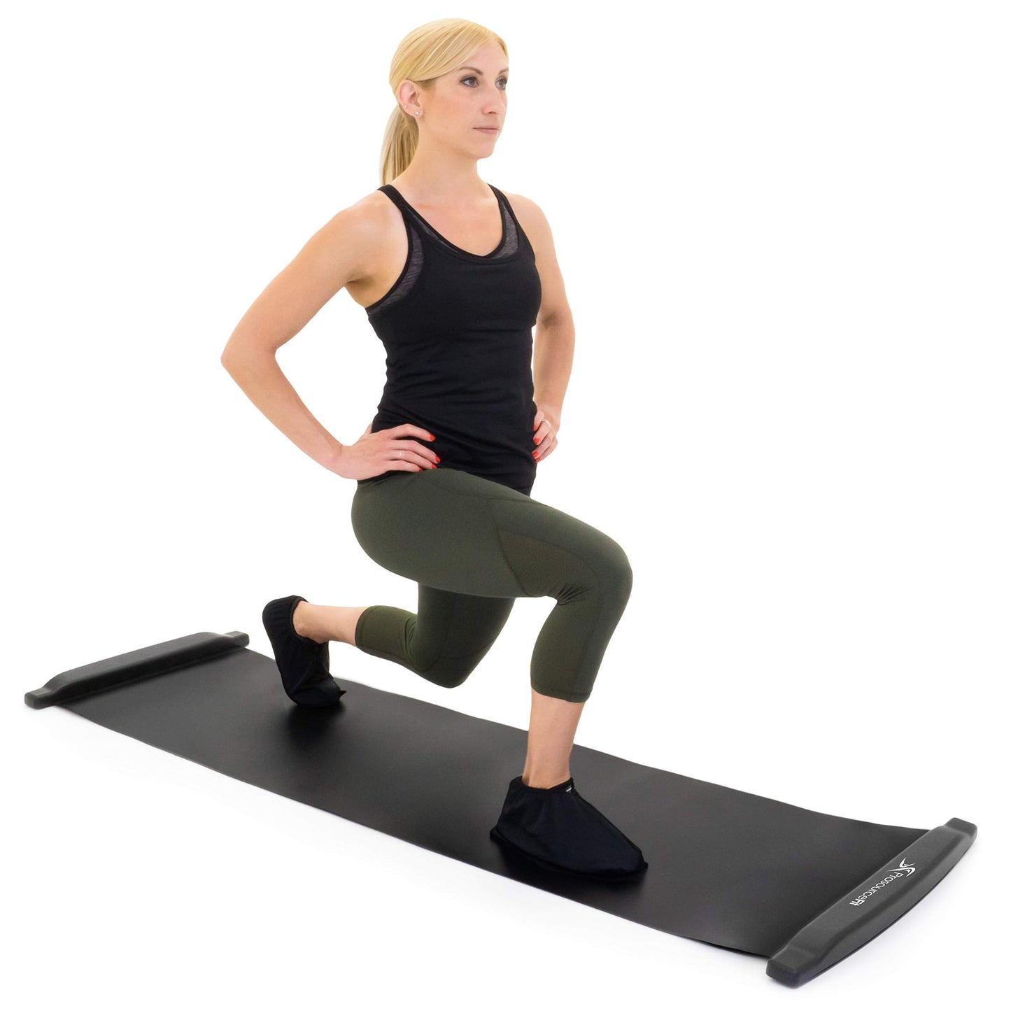 ProsourceFit Slide Board Mat for Exercise 6’ with End Stops, Booties & Carrying Bag for Low-Impact Indoor Home Workouts and Sports Training