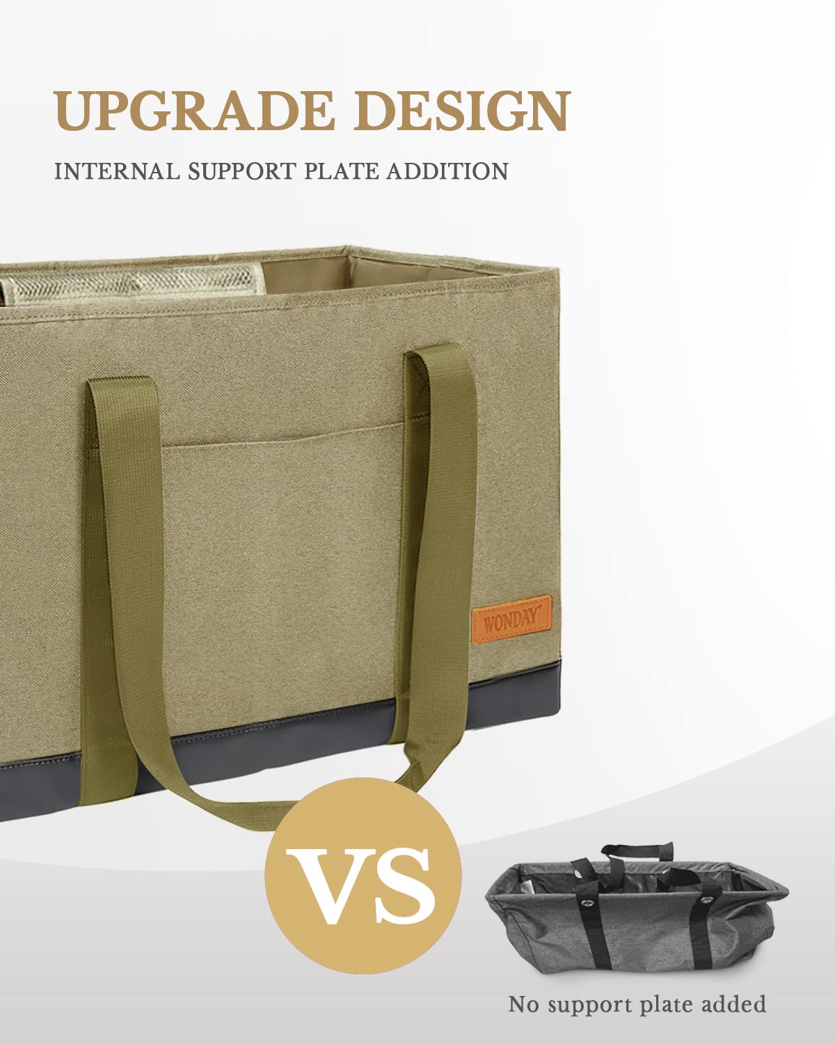 WONDAY Extra Large Utility Tote Bag - Standing Reusable Grocery Bag with Handle, Collapsible Storage Organizer for Shopping, Beach, Work