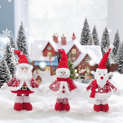 JIAHG Christmas Decorations Standing Fabric Santa Claus Snowman Reindeer with Stretchy Legs Christmas Tree Party Favors for Home Office Tabletop Fireplace Shelf Figurine Xmas Decor Ornaments