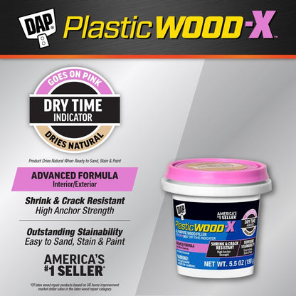 DAP Plastic Wood-X with DryDex Wood Filler, Natural, 5.5 Oz (7079800540)
