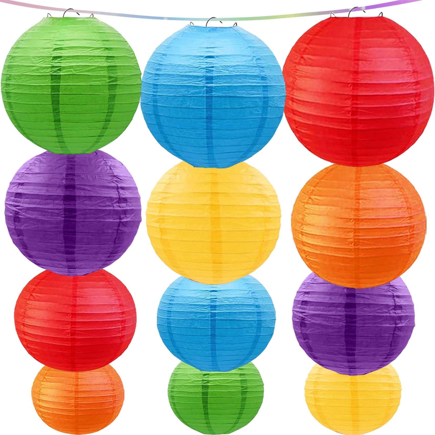 KUNYYI Rainbow Paper Lanterns 12Pcs Colourful Hanging Lanterns for Birthday Party, Wedding, Home Decor, Baby Shower Festive Decoration