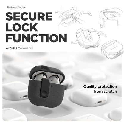 VRS DESIGN Modern Lock Case for Apple Airpods 4th Generation (2024), Rugged Protection with Secure Lock for Airpods 4 Case (Sandstone) [US Patent Registered]