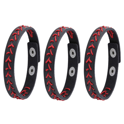 HZMAN Leather Softball Baseball Bracelets by Athletes Bangle Cuff Wristband, 3 Pcs White Black Yellow Ste (Black)
