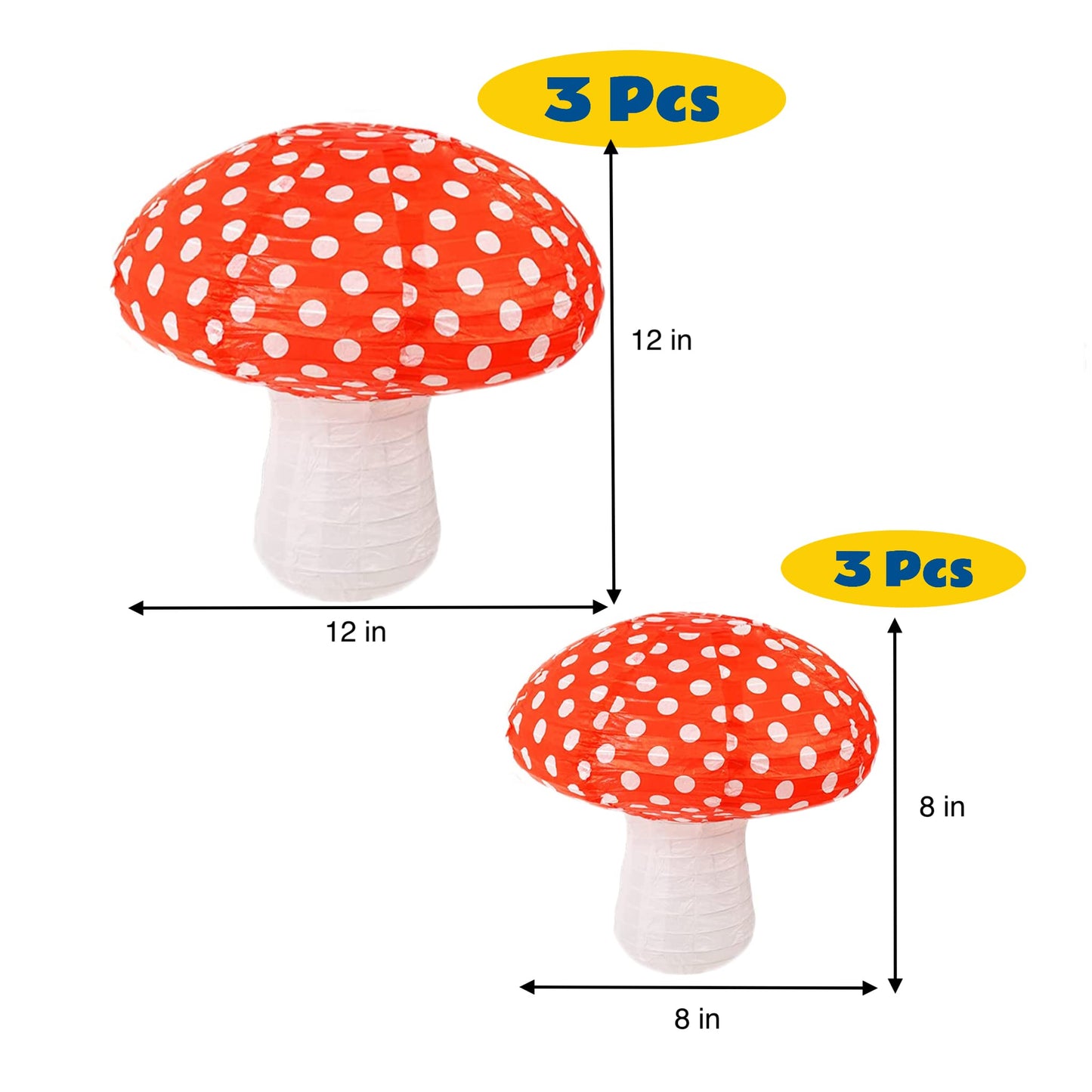 6Pcs Mushroom Paper Lanterns, 3D Mushroom Hanging Ornament for Wonderland Jungle Forest Themed Birthday Party Wedding Nursery Decor (Red, 6 Pack)