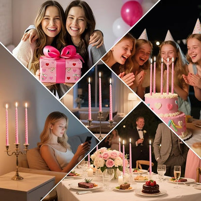 Tobeape Pink Twisted Taper Candles Set of 12, 10 Inch Tall Unscented Dripless, Smokeless Spiral Tapered Candlestick for Wedding Home Décor Dinner Birthday Party Valentine's Day - 8 Hour Long Burning