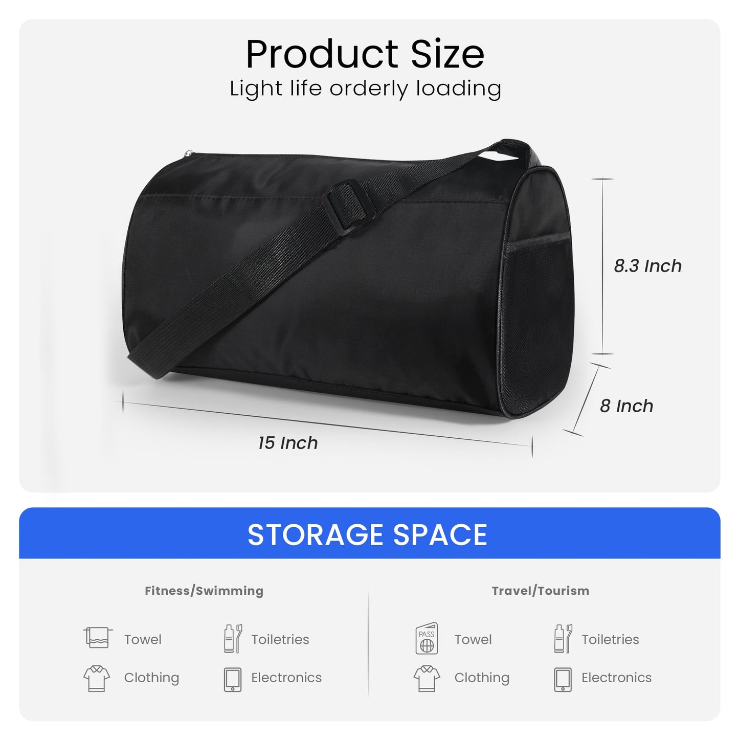 C&F BOGMOST Small Gym Bag for Women & Men,Small Lightweight Duffel Bag Carry On Bags Mini Duffel Travel Bag Waterproof Sports Bags for Workout/Sport/Travel, Black