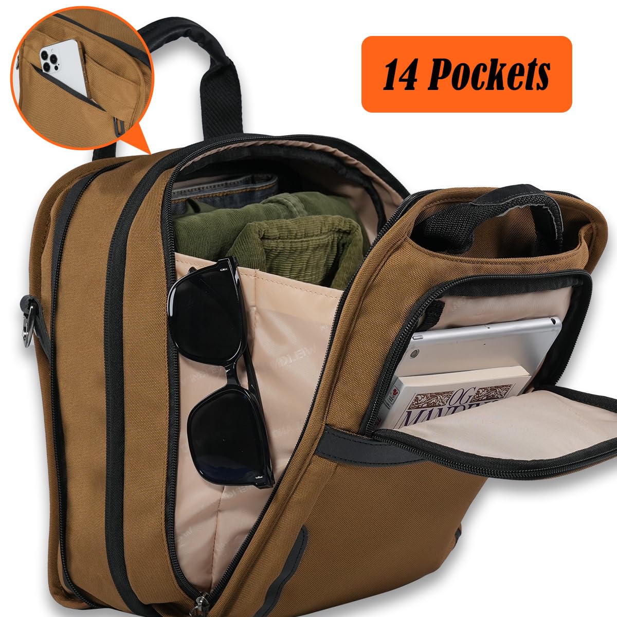 WELKINLAND 14-Pockets Travel Messenger Bag for Men, 13" Tablet Shoulder Bag Men, 15L-Roomy Men's Shoulder Bag Expandable, Comfortable EDC Crossbody Bag for Man, Heavy-Duty Mens Messenger Bags for Work