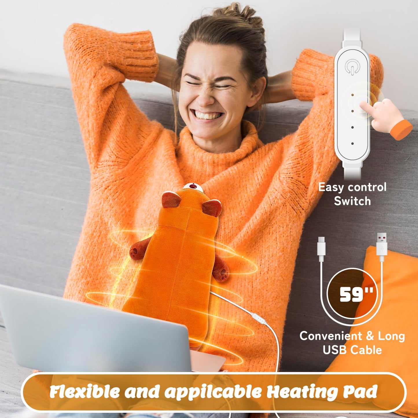 Electric Heating Pad for Period Cramps, Cuddly Soft 14" Capybara Plush with a Hot Soft Belly USB Powered, Menstrual Heating Pad Neck Shoulder Pain Relief, Gift for Women Daughter Wife