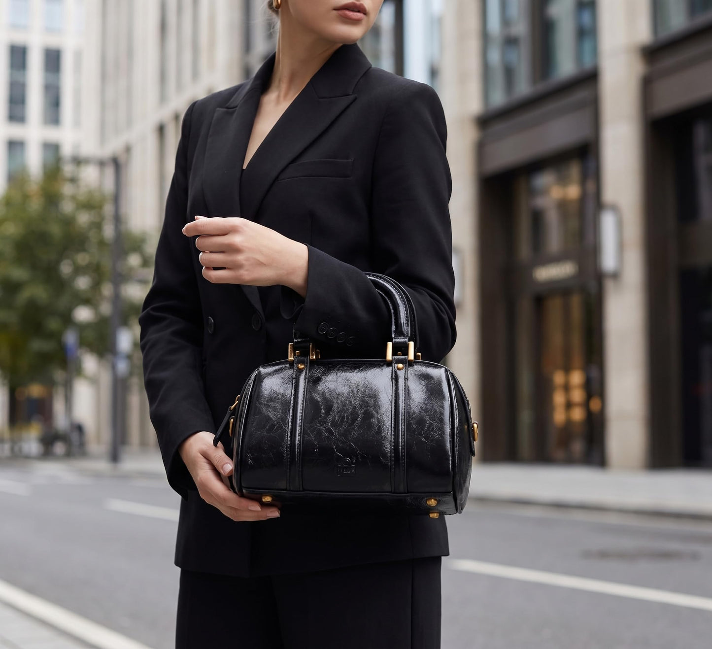 Women's handbag Boston bucket bag single shoulder top handle bag Fashion designer crossbody bag crossbody bag (black)