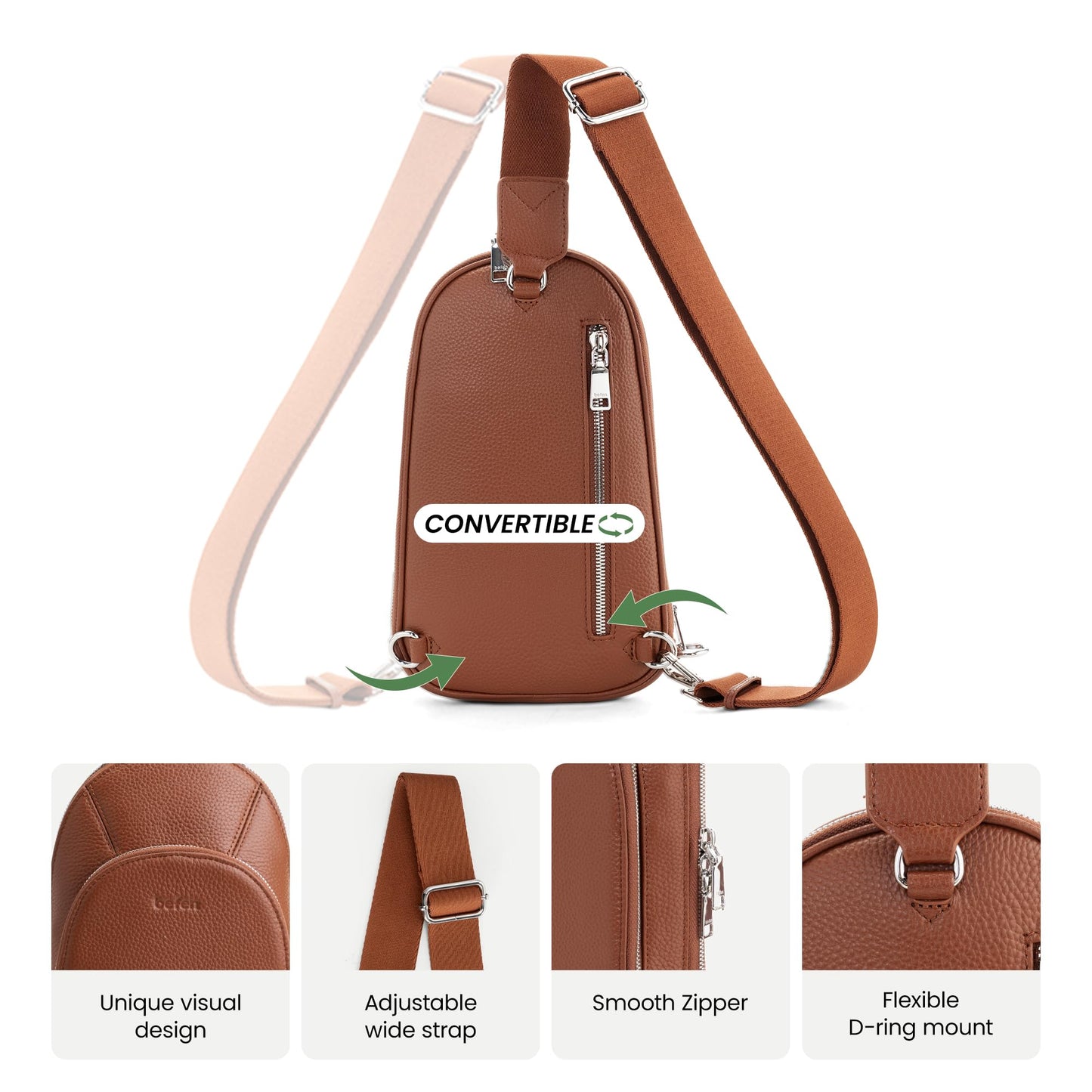 befen Genuine Leather Sling Bag for Women, Anti Theft Crossbody Purses with Built in RFID Wallet, Crossbody Sling Bag for Travel with Card Slots, Small Crossbody Bags for Daily Brown