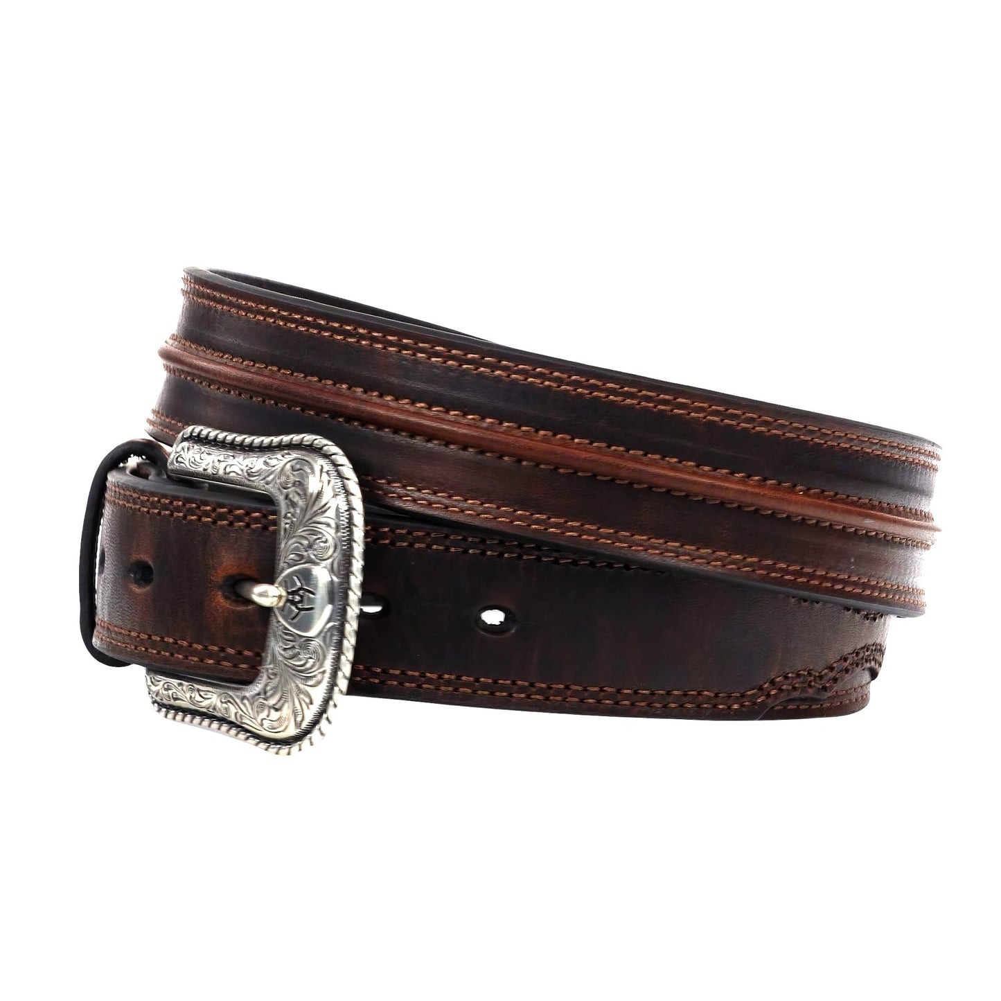 ARIAT Men's Leather Raised Center-Ridge Belt, Distressed Brown, 30