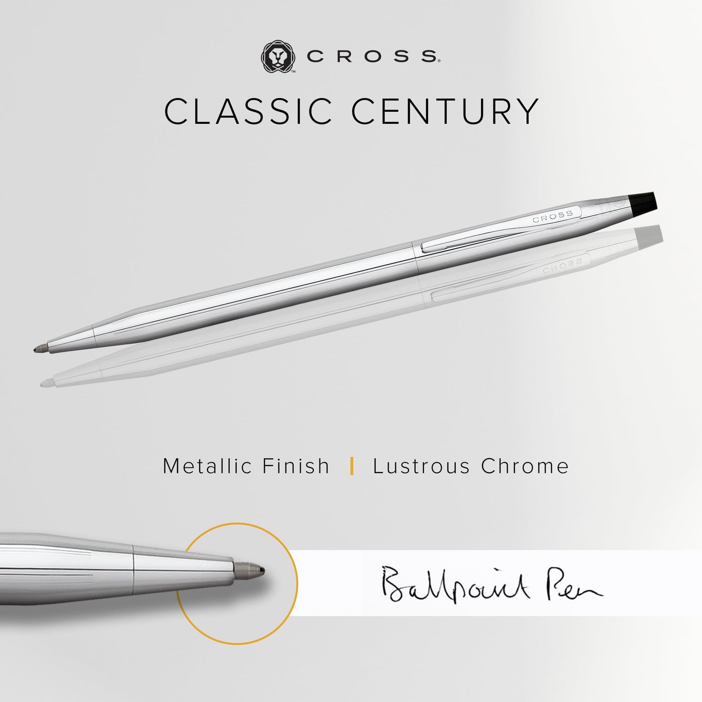 Cross Classic Century Lustrous Chrome Ballpoint Pen - Refillable Pen for Effortless Writing - Black Ink - Durable Construction - Premier Distinctive Look - Gift-Ready
