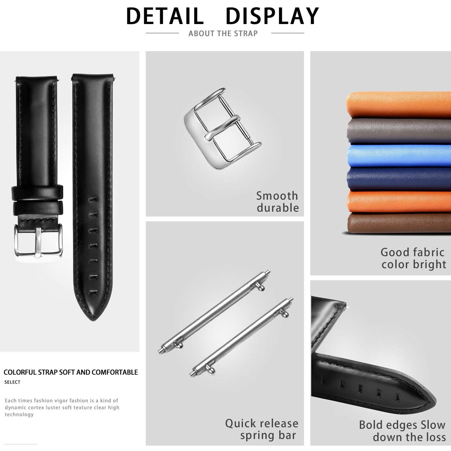 BINLUN Leather Watch Band Quick Release Replacement Leather Smart Watch Straps for Women and Men in Black Brown Red 12mm 13mm 14mm 17mm 18mm 19mm 20mm 22mm