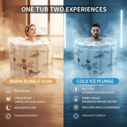 Portable Bathtub for Adult, Foldable Soaking Bathtub for Hot SPA&Ice Bath, Foldable Small Bathtub collapsible bathtub for Bathing, 6-layer Insulated portable tub,Space-Saving (Lotus, 27.5X26.6 IN)