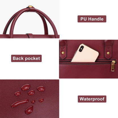 MOSISO Laptop Bag for Women, 15-15.6 inch PU Leather Laptop Shoulder Bags Convertible Backpack, 16 inch Messenger Bags Casual Handbag Work Briefcase Travel Computer Bag with Bowknot, Wine Red