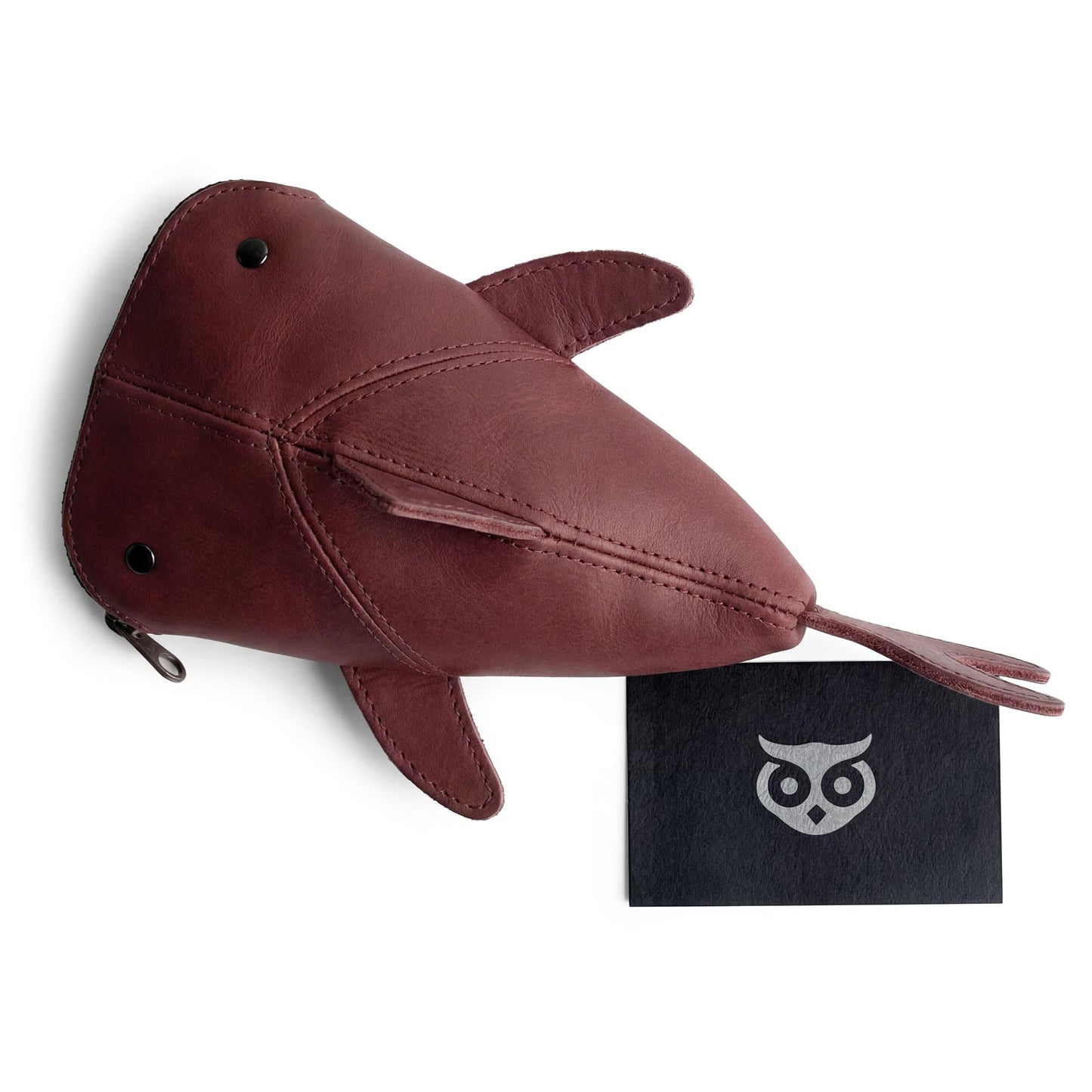 Hide & Drink, Full Grain Leather Zipper Coin Pouch, Change Bag, Pencil Purse, Scissors Case, Shark Shaped Cable Holder, Wallet, Makeup, Stuffed Animal, Handmade, Sangria