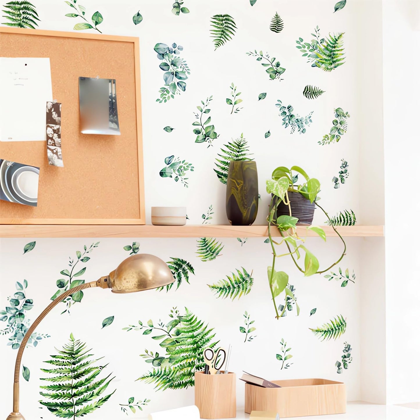 Fern Fronds Leaves Botanical Wall Stickers, sacinora Bracken Green Plants DIY Wall Decals Removable Vinyl Peel and Stick for Living Room Bedroom Kitchen Study Room Art Home Decorations